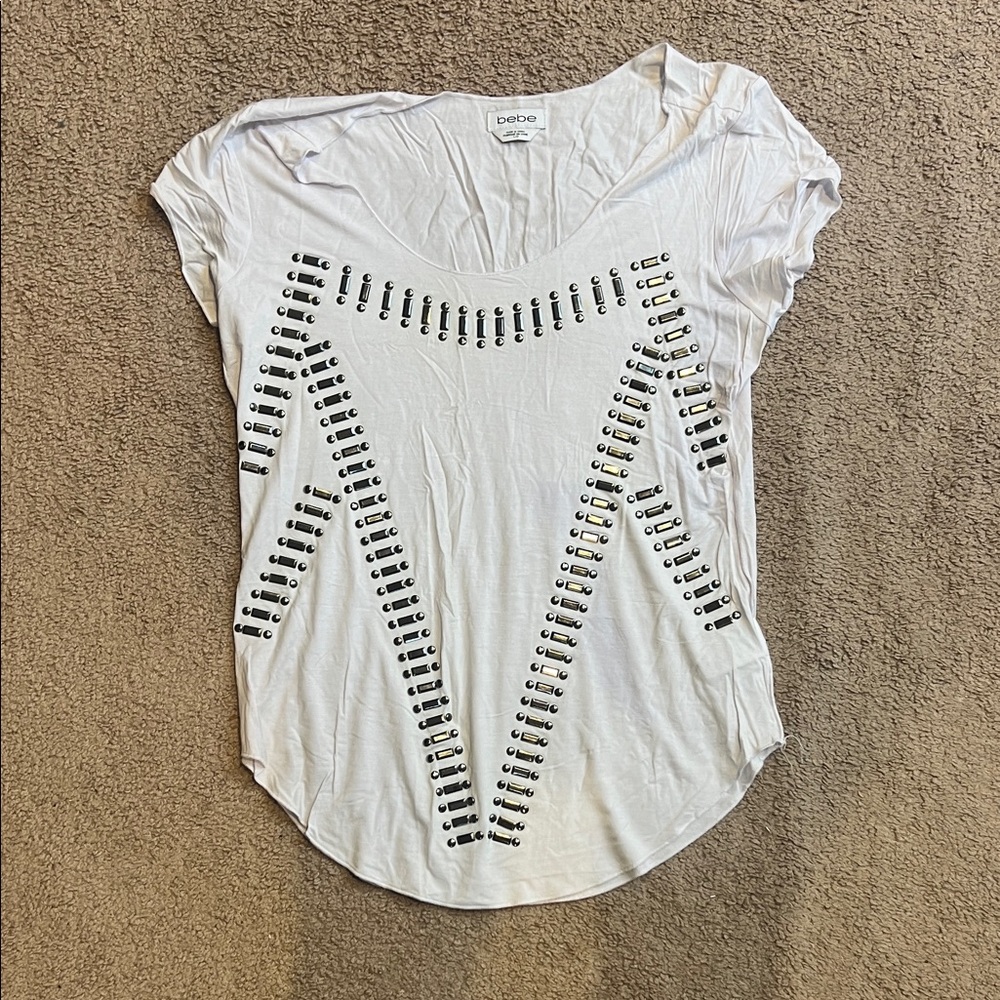 Bebe White Top with Silver Stud Accents